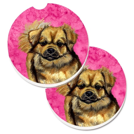 Carolines Treasures Pink Tibetan Spaniel Set of 2 Cup Holder Car Coaster LH9394PKCARC